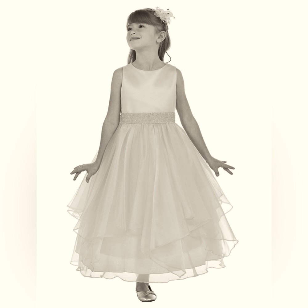Chic Baby Girls Style #0302 Size 2 Asymmetric Ruffles Satin Organza Flower Dress